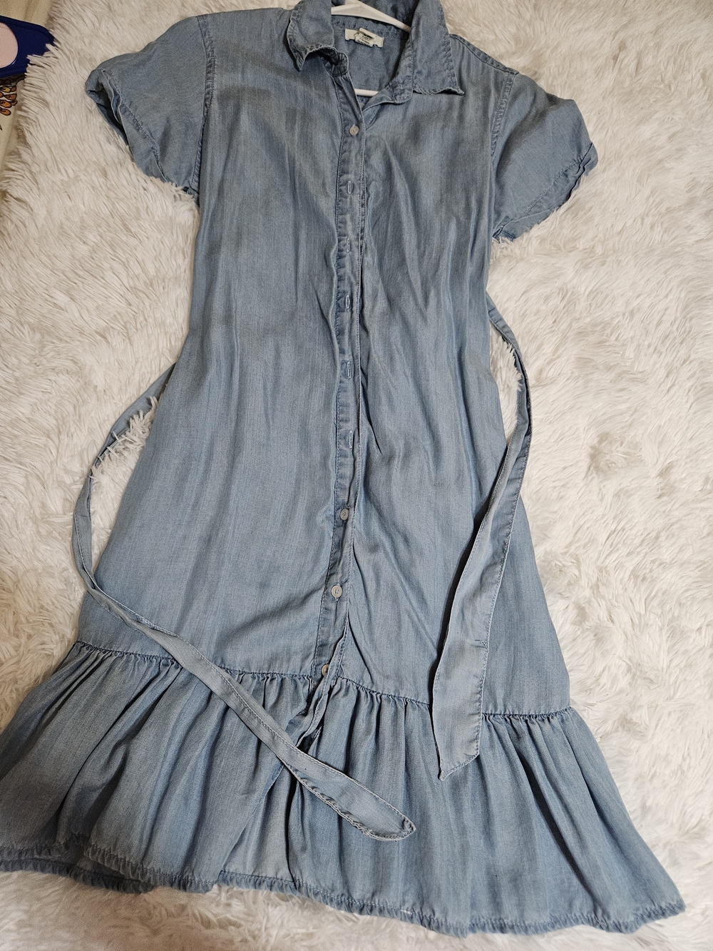 Light Wash Chambray Button-Front Dress with Tie Belt